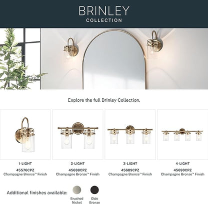 Kichler Brinley 4-Light Bathroom Vanity Light Fixture with Clear Glass in Champagne Bronze, Industrial Farmhouse Style for Mirror Lighting (32.5" x 10.25" x 6.75"), 45690CPZ