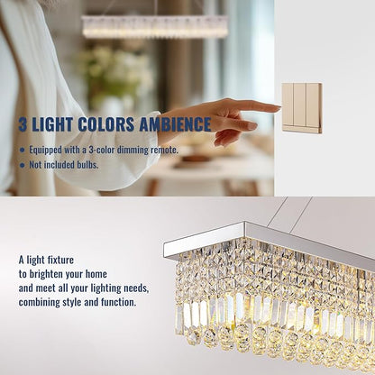 59-inch Modern Crystal Chandelier,13-Light K9 Crystal Rectangle Chandelier for Dining Room,Kitchen Island Adjustable Hanging Pendant Light Fixture,Chrome Finish
