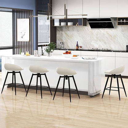 Giantex Swivel Bar Stools Set of 2, 25" Counter Height Bar Chairs with Footrest, Low Backs & Metal Frame, Upholstered Line Fabric Barstools for Kitchen Island, Cafe & Pub, Beige