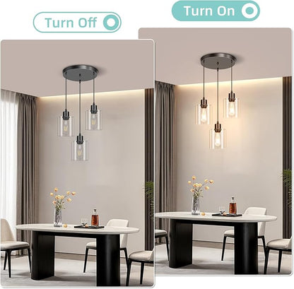 CANMEIJIA 3-Light Pendant Light Fixtures Black Glass Pendant Lights Kitchen Island, Industrial Hanging Pendant Lighting for Dining Room Bedroom, Modern Ceiling Lamp E26 Base, Bulbs Not Included