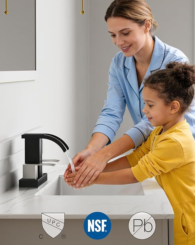 gotonovo Waterfall 4 Inch Centerset Bathroom Sink Faucet 2 Handle Basin Faucets 2 or 3 Hole Deck Mount with Pop Up Drain Included Lavatory Modern Mixer Tap Vanity Faucet Matte Black & Brushed Nickel