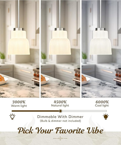 FEMILA 3 Pack 6.7" Vintage Light Fixtures, Milk Glass Kitchen Island Lighting, Brushed Nickel Antique Chandelier, Hanging Light Fixture for Bedroom Hotel Living Room, 4FYD87MIL-3PK BN