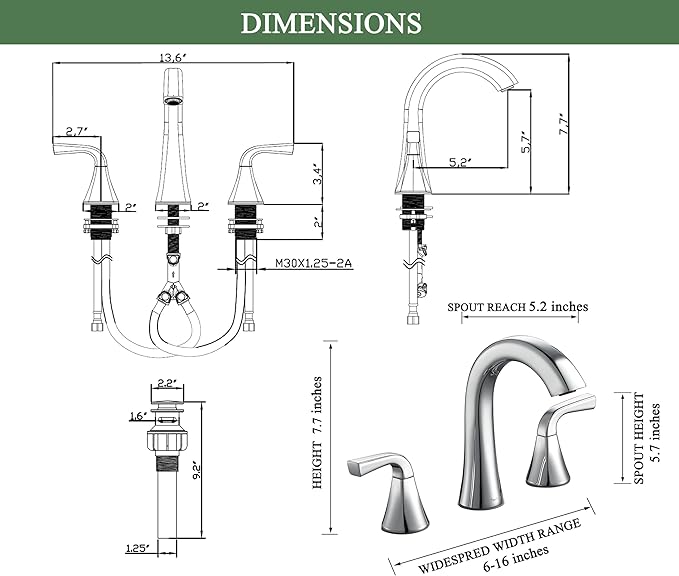 Bathroom Faucet for Sink 3 Hole, Chrome 8 Inch Widespread Bathroom Sink Faucets with Pop-up Drain and Supply Lines, Lavatory Vanity Faucets, TAF826-CP