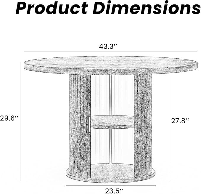 Farini 43" Round Dining Table for 4-6 with Storage Space,Modern Kitchen Room Table with Wood Top & Sturdy Metal Base,Natural
