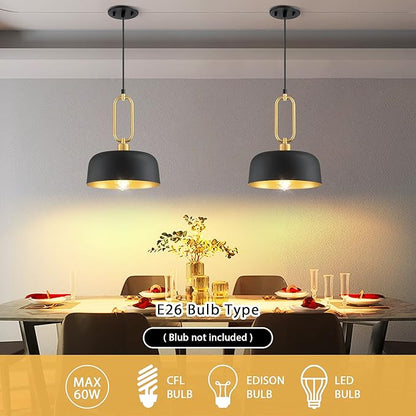Industrial Pendant Lighting Fixture, Black and Gold Farmhouse Pendant Light, Adjustable Kitchen Lights Ceiling Hanging for Kitchen Island Hallway Dining Room 3 Pack