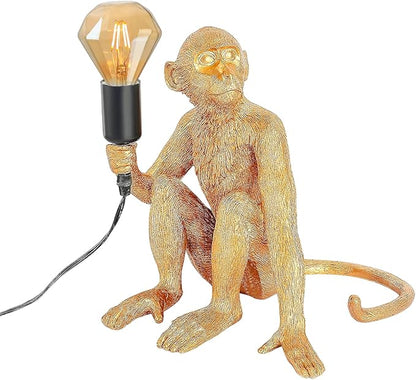 Monkey Table Light, Vintage Creative Animal Statue Desk Lamp for Home Decor, Living Room, Bedroom, Home Office, Kids Room, Resin Material-Gold