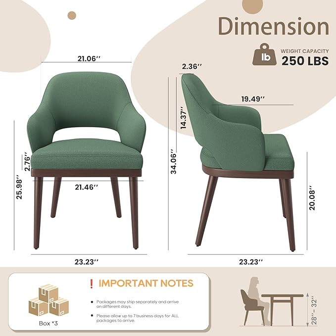 MALOL Wooden Dining Chairs Set of 6, Modern Fabric Upholstered Dining Room Chair, Kitchen Side Chairs, Farmhouse Dinner Chair with Open Back for Kitchen, Green