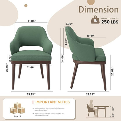 MALOL Wooden Dining Chairs Set of 6, Modern Fabric Upholstered Dining Room Chair, Kitchen Side Chairs, Farmhouse Dinner Chair with Open Back for Kitchen, Green