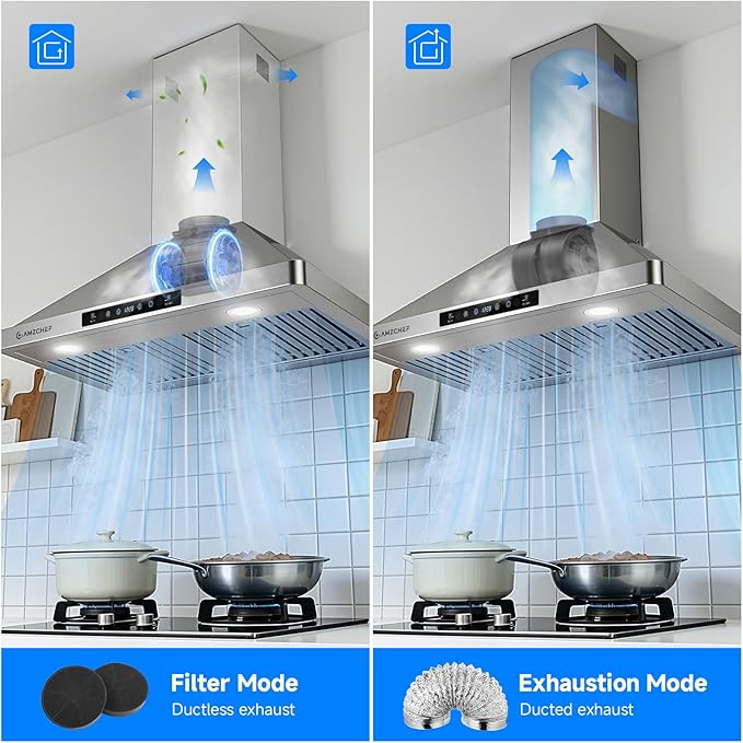 AMZCHEF Wall Mount Range Hood 30 inch: 1050 CFM Stainless Steel Kitchen Stove Vent Hood with 3 Speed Exhaust Fan, Touch/Remote/Gesture Control Kitchen Exhaust Fan with Dishwasher-Safe Baffle Filters