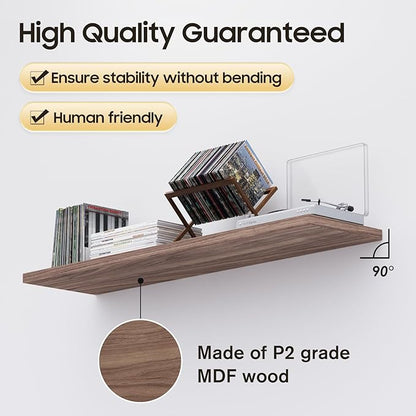 Floating Shelf, Set of 1 Wall Shelf, 36 in W x 12.75 in D x 2 in H Wooden Floating Wall Shelf with Invisible Brackets for Living Room/Bedroom/Bathroom/Kitchen Storage and Decor, Walnut