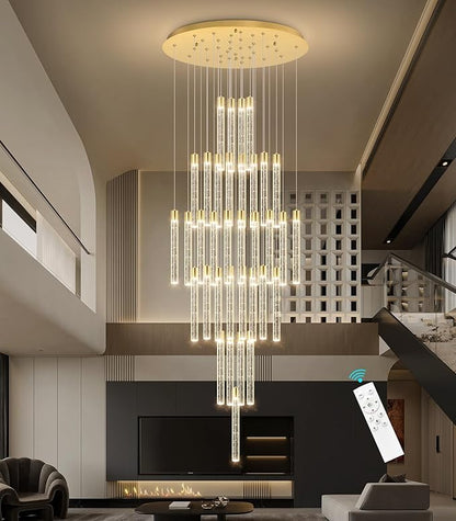 35-Light Long Large Modern Led Crystal Chandeliers Modern Spiral Chandeliers High Ceilings Chandelier for Staircase Foyer Gold