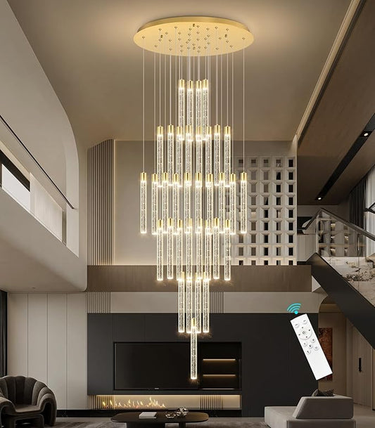 35-Light Long Large Modern Led Crystal Chandeliers Modern Spiral Chandeliers High Ceilings Chandelier for Staircase Foyer Gold