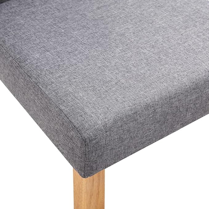 Dining Chair Set of 6 Light Grey Fabric Upholstered Rubber Wood Modern Ergonomic Design for Dining Room Kitchen