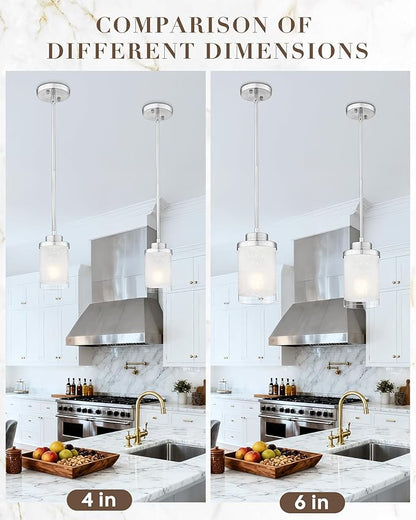 TENGXIN ENGXIN Modern Pendant Light for Kitchen Island, 6 Inch Brushed Nickel Hanging Ceiling Light Fixture,Farmhouse Pendant Lighting for Dining Room Bedroom Bar Office,TXPLBN01-L