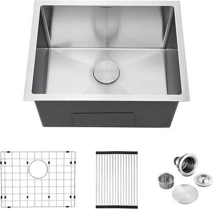 23-inch Undermount Laundry Utility Sink - SINKVINE 23x18x12 Extra Deep Stainless Steel Single Bowl Basin with Drain Strainer, Bottom Grid & Drying Unit for Laundry Room, Outdoor, Garage, Kitchen Use
