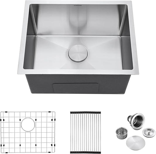 23-inch Undermount Laundry Utility Sink - SINKVINE 23x18x12 Extra Deep Stainless Steel Single Bowl Basin with Drain Strainer, Bottom Grid & Drying Unit for Laundry Room, Outdoor, Garage, Kitchen Use