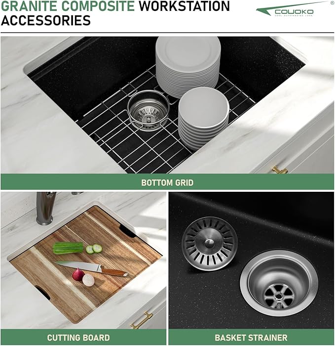 21 Inch Undermount Bar Sink 21x18 Undermount Bar Sink Mini Wet Bar White Quartz Granite Composite Small Kitchen RV Sinks Single Bowl Outdoor Island Basin with Cutting Board