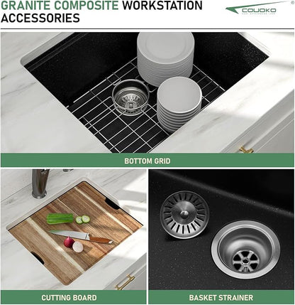 21 Inch Undermount Bar Sink 21x18 Undermount Bar Sink Mini Wet Bar White Quartz Granite Composite Small Kitchen RV Sinks Single Bowl Outdoor Island Basin with Cutting Board