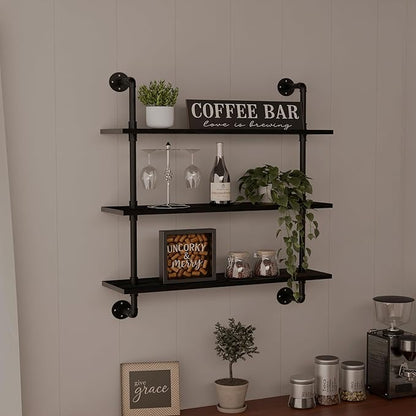 HDDFER Industrial Pipe Shelf Shelving Bookcase, Wall Mounted Rustic Bookshelf, Floating Bookshelves for Wall,Retro Wood Metal Pipe Industrial Shelves for Living Room