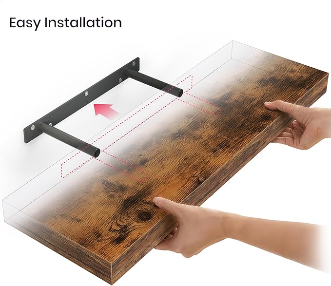 Ballucci Floating Shelves for Wall, 24" Wood Wall Shelf Set of 2, with Invisible Brackets for Bathroom, Living Room, Bedroom, Kitchen, Nursery, 8" Deep, Rustic Brown