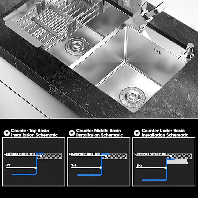 32" x 18" Drop-in/Topmount Double Bowl Kitchen Sink, Nano-Coated 304 Stainless Steel Kitchen Sink with Drain and Overflow