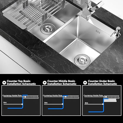 32" x 18" Drop-in/Topmount Double Bowl Kitchen Sink, Nano-Coated 304 Stainless Steel Kitchen Sink with Drain and Overflow