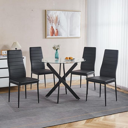 Round Glass Dining Table 35.4'' Inch Modern Round Kitchen Table with Metal Legs Durable Stylish Dinner Table for Dining Room Kitchen