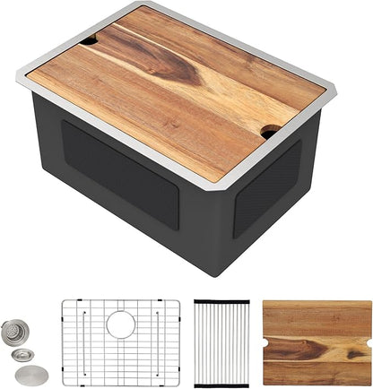 23"x19" Undermount Laundry Utility Sink Workstation – 16 Gauge 304 Stainless Steel, 13 Inch Deep Single Bowl Under Counter Sink Basin for Laundry Room, RV or Utility Use