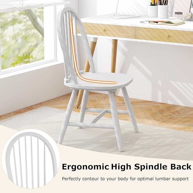 HAPPYGRILL 2 Pieces Wooden Dining Chairs Set, Vintage Armless Windsor Chairs, Kitchen Dining Chairs with Backrest, White