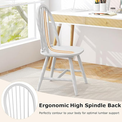 HAPPYGRILL 2 Pieces Wooden Dining Chairs Set, Vintage Armless Windsor Chairs, Kitchen Dining Chairs with Backrest, White