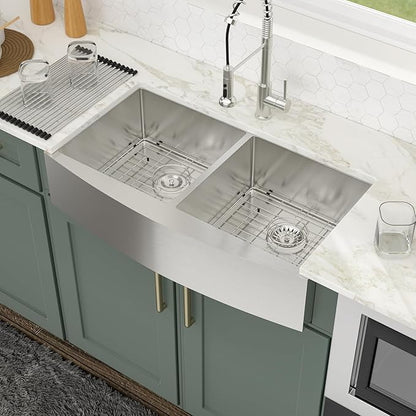 Logmey 36 In Farmhouse Apron Front Sink,50/50 Double Bowl 16 Gauge Stainless Steel,36x20x9 Sink for Farmhouse/Rustic Home,Perfect for Food Prep & Dish Washing
