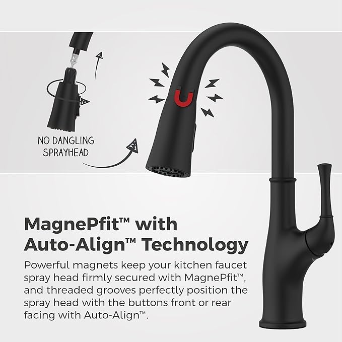 Pfister Alderwood Kitchen Faucet with Pull Down Sprayer and Soap Dispenser, Single Handle, NSF Certified, Matte Black Finish, F5297AWB
