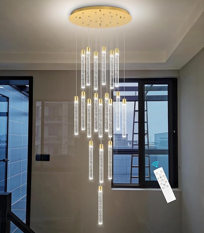 19-Light Long Large Modern Led Crystal Chandeliers Modern Spiral Chandeliers High Ceilings Chandelier for Staircase Foyer Gold