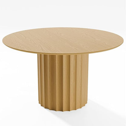 Casaphoria 52" Round Dining Table, Modern Wood Kitchen Table with Cylindrical Wide Bar Concave Base for Living Room & Dining Room, Easy Assembly Farmhouse Furniture for 4-6, Oak
