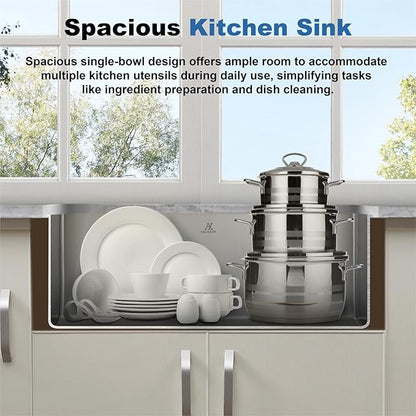 30 Inch Undermount Kitchen Sink Single Bowl,304 Stainless Steel Kitchen Sink, Include Dish-DryingRoll-up Rack Accessories, (Brushed Nickel, 30x19x10 Inch)