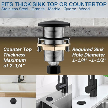 BESTILL Garbage Disposal Air Switch Kit - All Metal, UL Listed Long Push Button for Waste Disposer, Single Outlet Sink Top Solid Brass Air On/Off Button, Matte Black