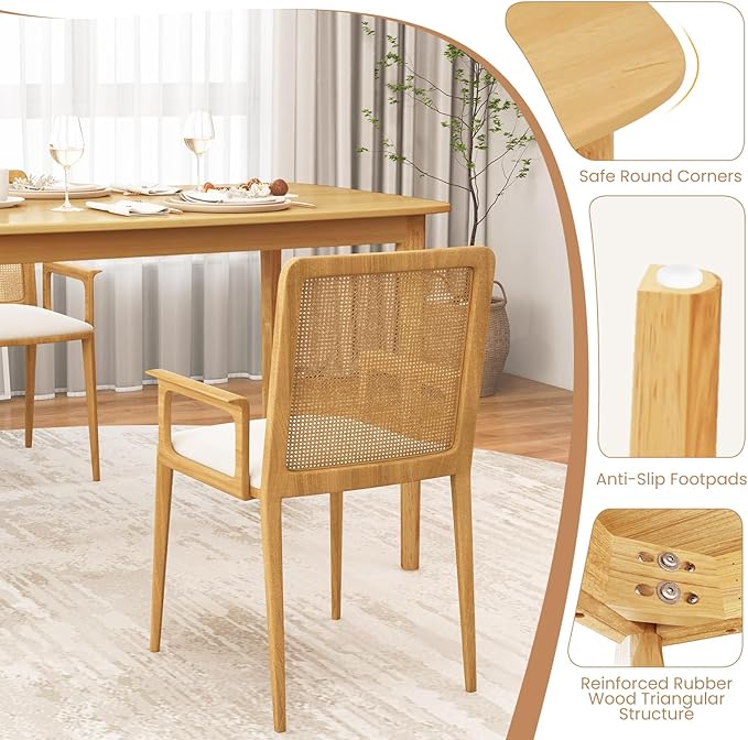 Giantex Dining Table for 4, 48" Rectangular Kitchen Table with Solid Rubber Wood Legs & Spacious Tabletop, Wooden Dinner Table for Living Dining Room, Dinette (Natural)