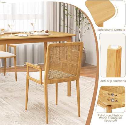 Giantex Dining Table for 4, 48" Rectangular Kitchen Table with Solid Rubber Wood Legs & Spacious Tabletop, Wooden Dinner Table for Living Dining Room, Dinette (Natural)