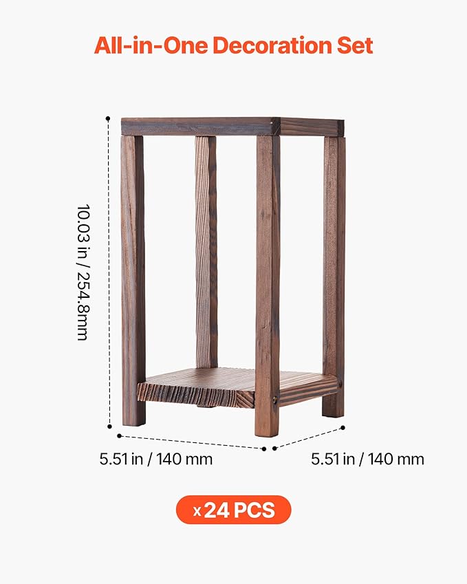 VEVOR 24 Pcs Wooden Wedding Lantern, Cedar Wood and Plastic Wooden Lantern Candle Holder, Rustic Decorative Home Centerpiece Ideal for Wedding Table Party Farmhouse Indoor Decor, Brown