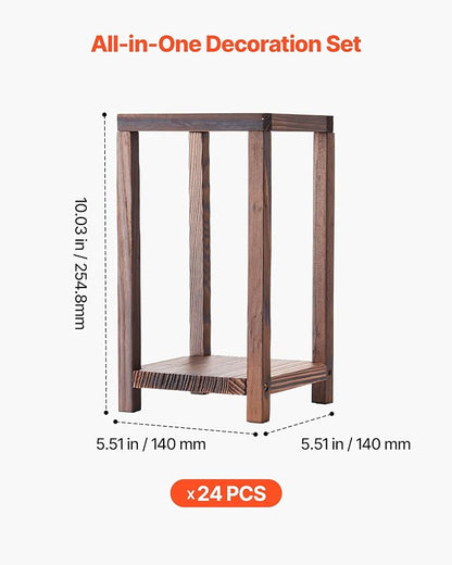 VEVOR 24 Pcs Wooden Wedding Lantern, Cedar Wood and Plastic Wooden Lantern Candle Holder, Rustic Decorative Home Centerpiece Ideal for Wedding Table Party Farmhouse Indoor Decor, Brown