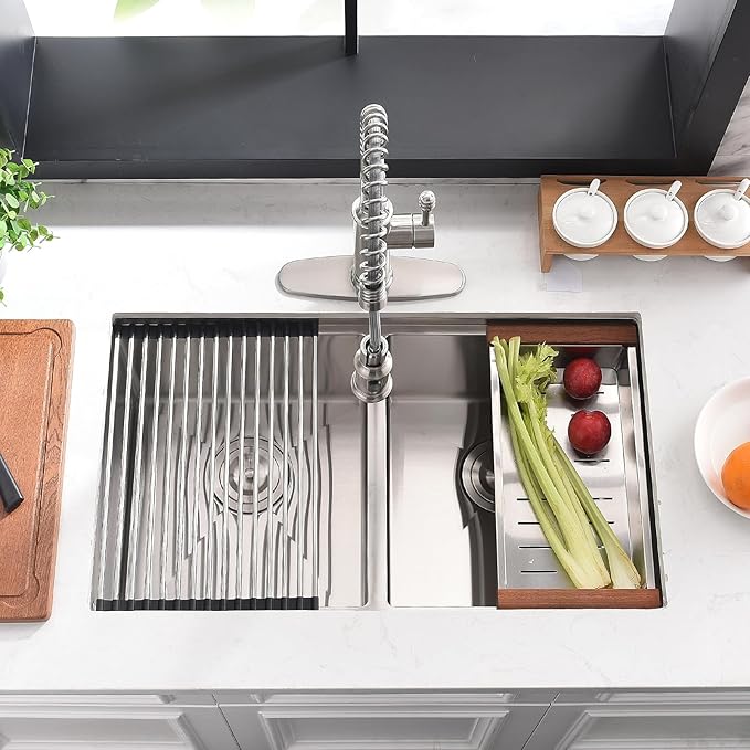 32 Inch Double Bowl Kitchen Sink Undermount - 32x19 Undermount Workstation Sink 16 Gauge Stainless Steel 10 Inch Deep Double Bowl Kitchen Sinks