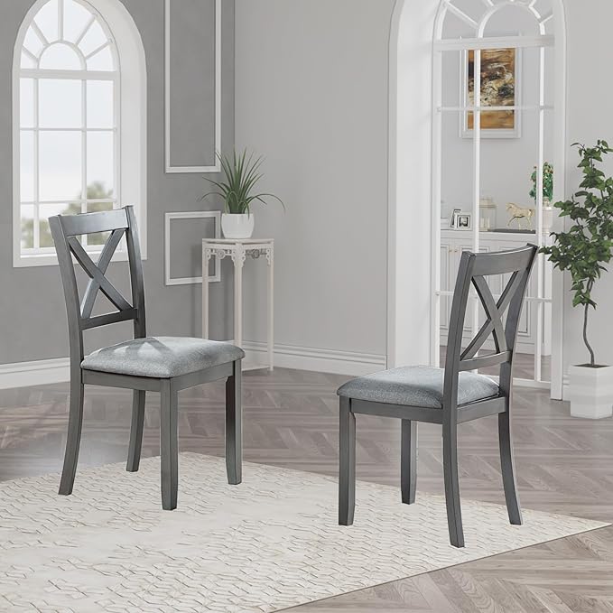 Ball & Cast Wood Frame Dining Chairs Set of 4, Modern Linen Upholstered Kitchen-Chairs with Padded Seat, 330lb Heavy Duty X-Backrest Side Chair for Dining Living Room, Easy Assembly, Gray