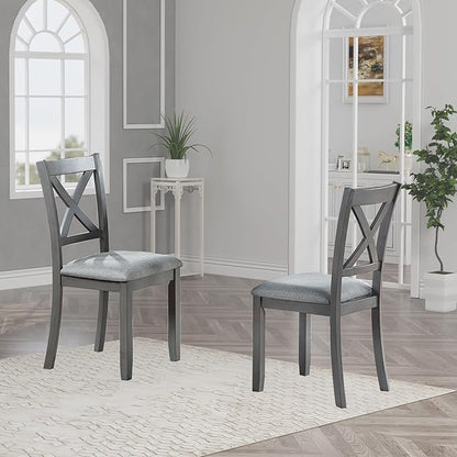 Ball & Cast Wood Frame Dining Chairs Set of 4, Modern Linen Upholstered Kitchen-Chairs with Padded Seat, 330lb Heavy Duty X-Backrest Side Chair for Dining Living Room, Easy Assembly, Gray