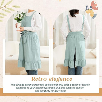 100% Cotton Aprons with Pockets Pinafore Dress for Women Vintage Cute Aprons for Kitchen Baking Gardening Painting