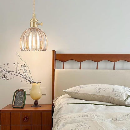 Mini Pendant Lights Kitchen Island, Small Adjustable Pendant Light Fixture with Amber Tulip Glass Lampshade, Vintage Gold Pendant Lighting, Pendant Light for Bedroom Dining Room Hallway