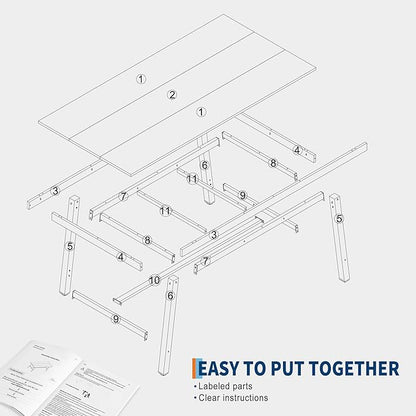 GarveeHome 70.87 Inch Long Kitchen Table for 6-8 People, Industrial Rectangular Dining Table for Dining Room, Heavy Duty Metal Frame, Retro Brown