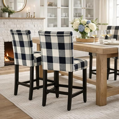'HomePop by Kinfine Fabric Upholstered Counter Height Barstool - 24-inch, Black and Cream Geometric