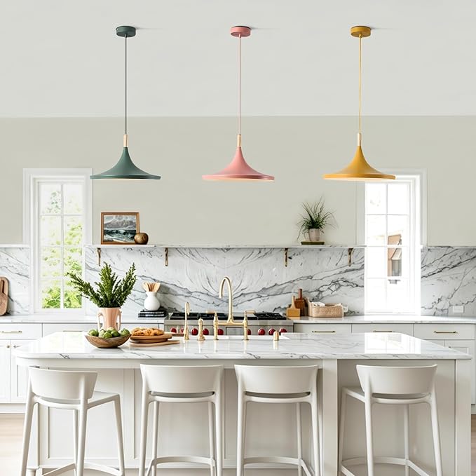 KCO Lighting Nordic Modern Macaron Pendant Light 3-Pack Farmhouse Barn Pendant Light Colorful Pendant Lighting Kitchen Island Lights Ceiling Hanging Over Island (Big)
