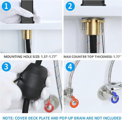 HANLIAN Single Hole Pull Out Faucet for Bathroom Sink, Black Sink Faucet Bathroom, One Handle Modern Restroom Tap with Pull Down Sprayer, 3 Modes Washroom Pull Out Tap with Rotating Spout