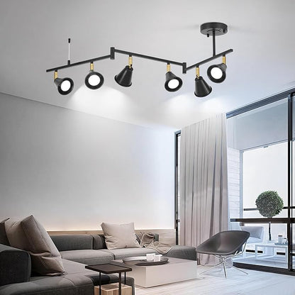 SEEBLEN 6-Light Modern Track Lighting Fixtures Ceiling, Flexible Foldable Arm and Rotatable Light Head,Black Kitchen Track Lighting for Kitchen Islands, Dining Rooms, Bars, Closets, Workbenches.